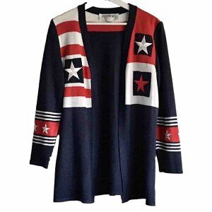 Vintage Eric Steven Red‎ White Blue Stars Stripes Cardigan Woman’s Size 6